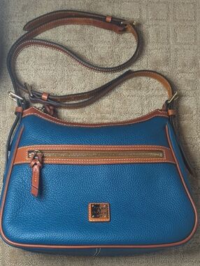 Dooney & Bourke Presley In Denim Blue Leather Shoulder Bag with Tan Trim